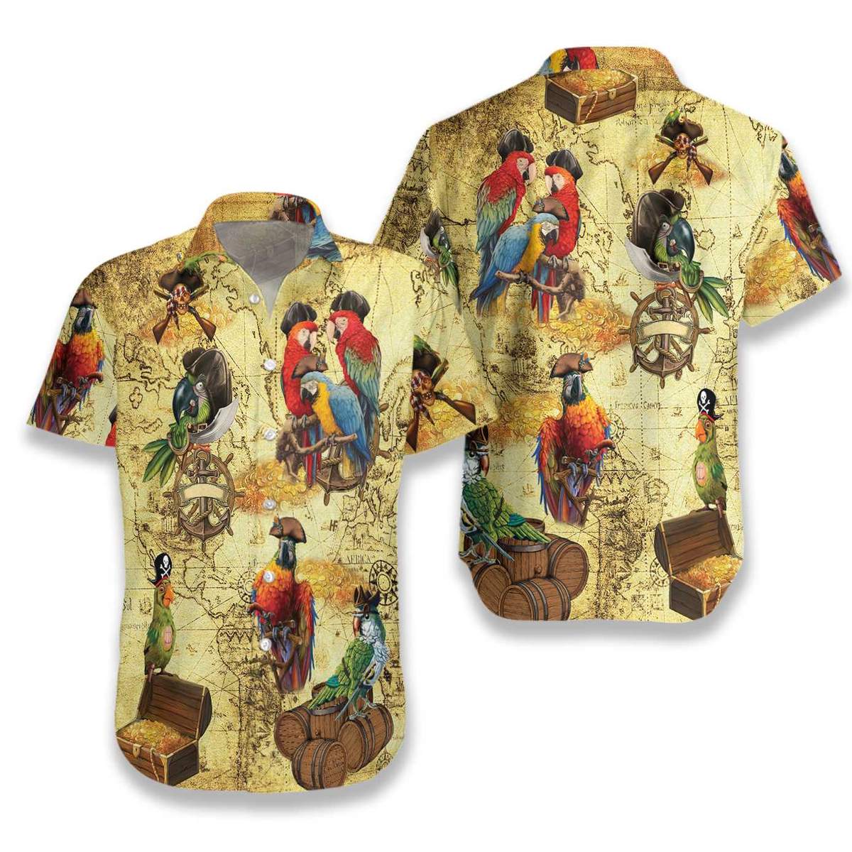 Hawaiian Shirt Amazing Pirate Parrots Treasure Map Best Hawaiian