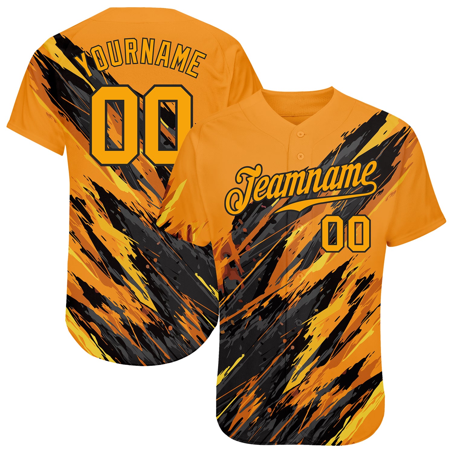 Custom Gold Gold-Black 3D Pattern Design Authentic Baseball Jersey