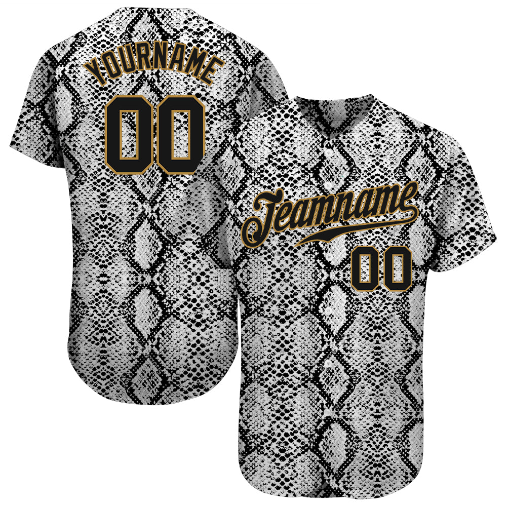 Custom White Black-Old Gold 3D Pattern Design Authentic Baseball Jersey in  2023