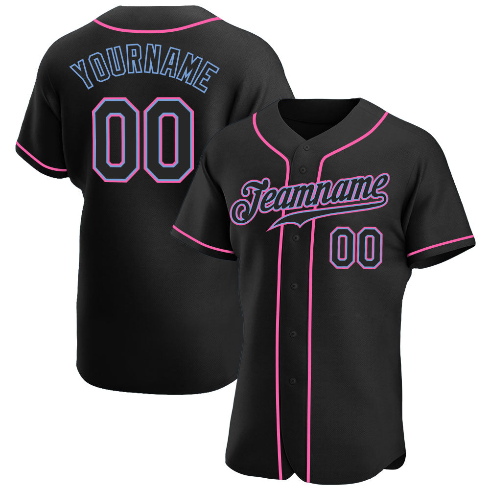 Custom Men’s Two-Toned Button Up Baseball Jersey Black Pink / L