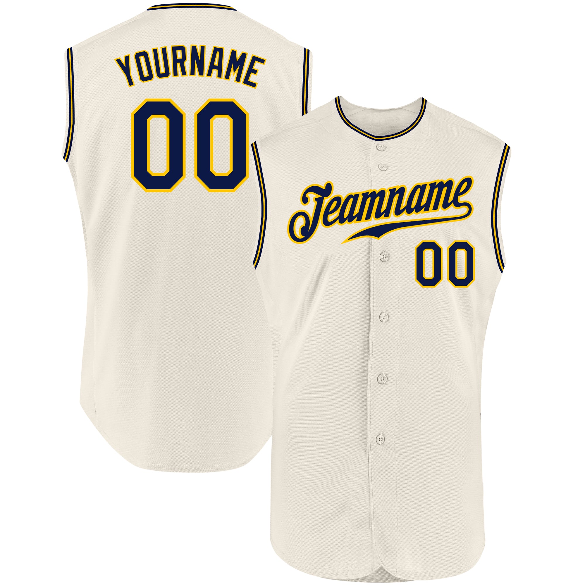 Custom White Navy-Gold Authentic Sleeveless Baseball Jersey Discount