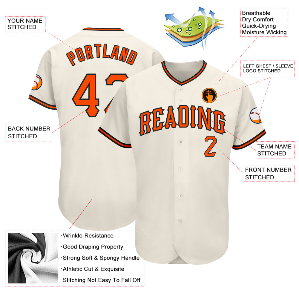 Custom Cream Black-Orange Baseball Jersey