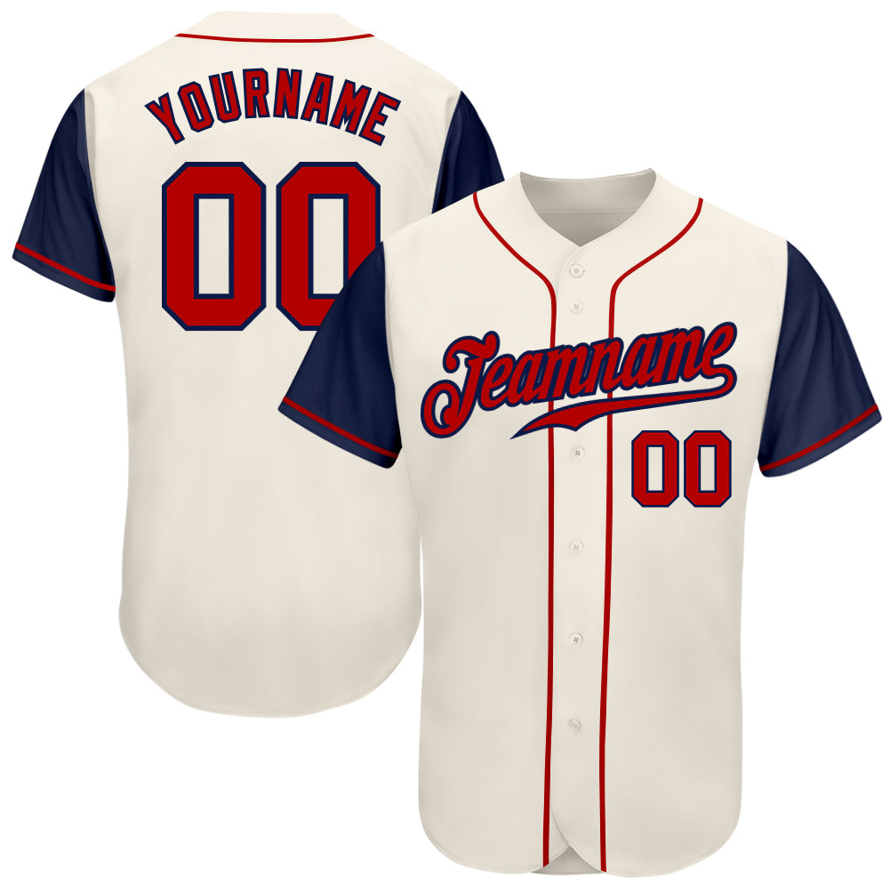 Custom Navy White-Red Baseball Jersey For Men and Women - OwlOhh