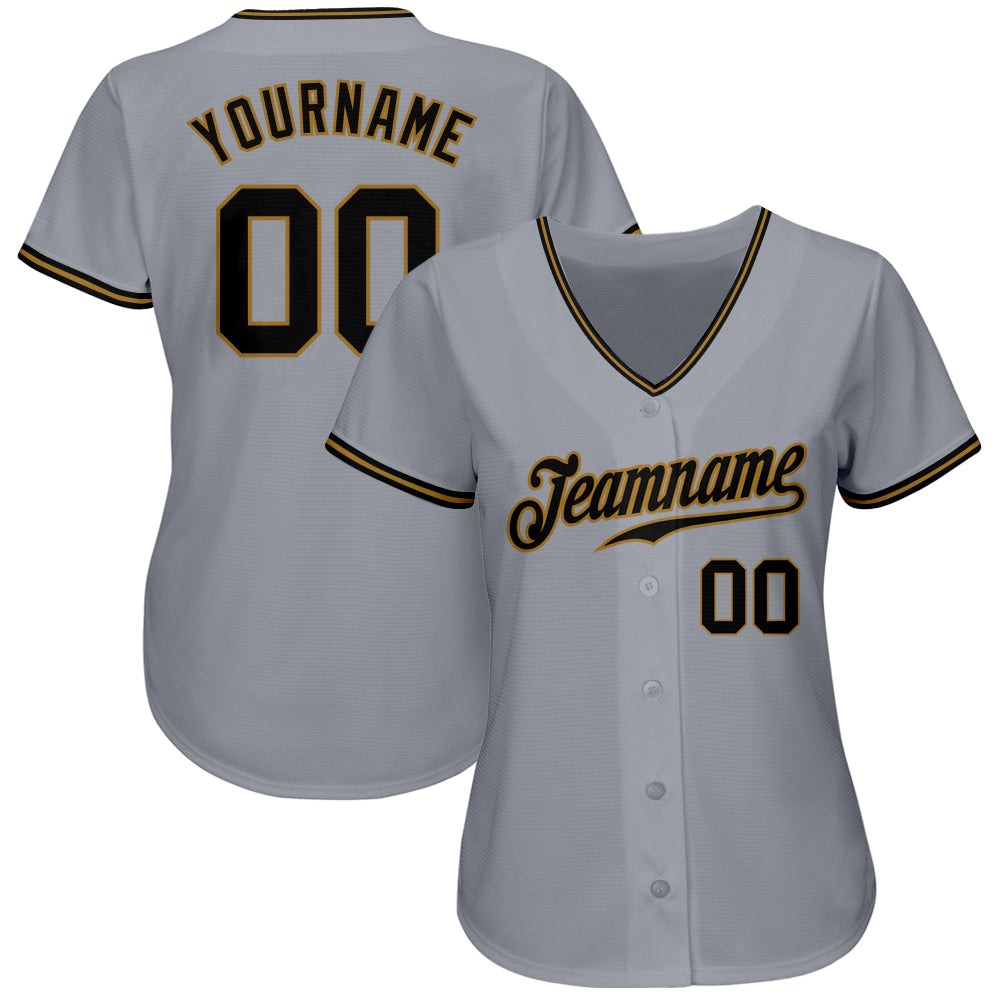 Custom Black Black-Old Gold Authentic Baseball Jersey