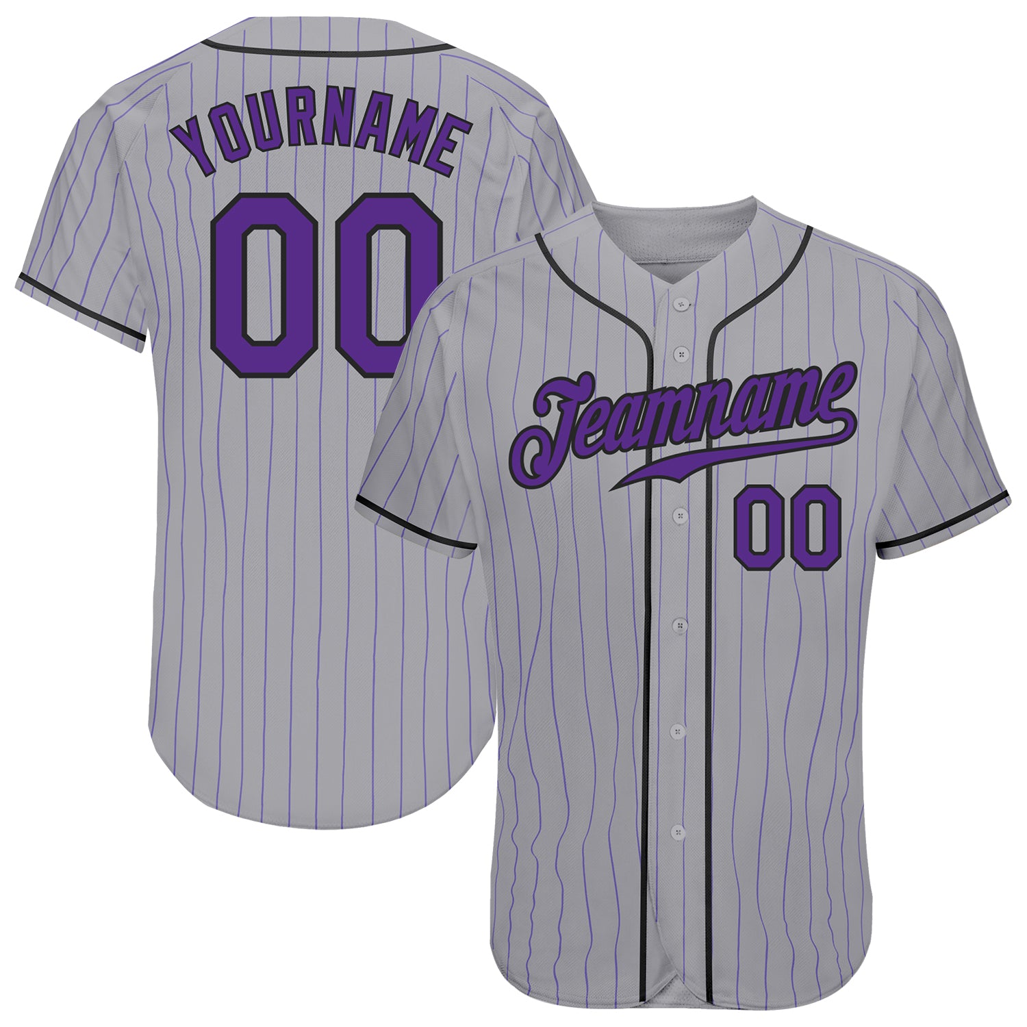 Custom White Purple Pinstripe Black-Gray Authentic Baseball Jersey for Men and Women - OwlOhh