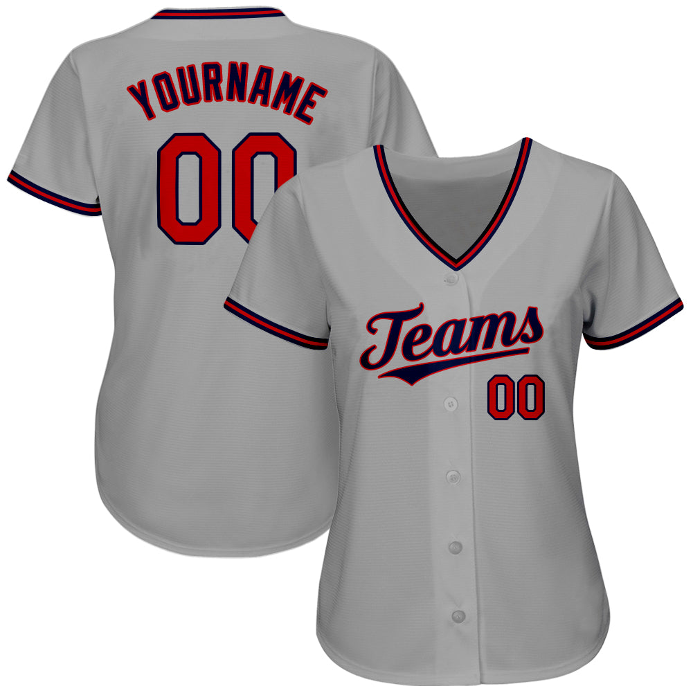 Custom Navy White-Red Baseball Jersey For Men and Women - OwlOhh