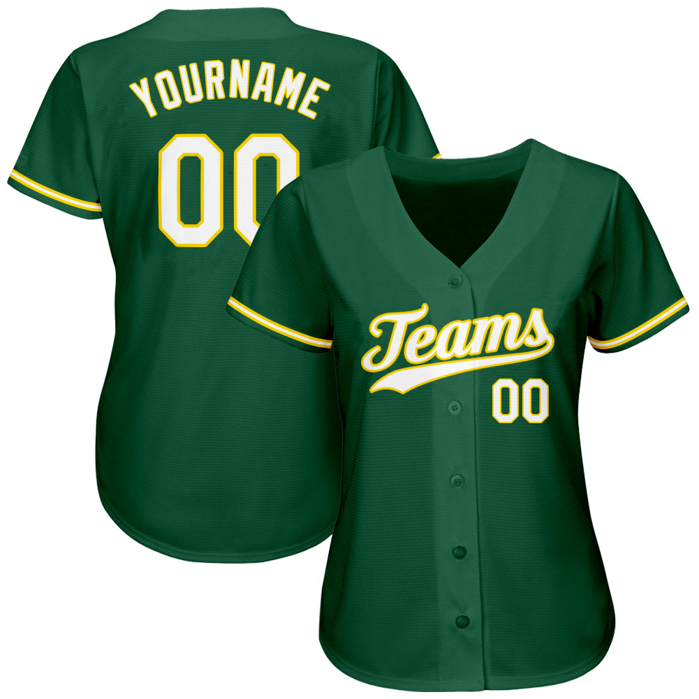 Custom Team White Baseball Authentic Green Jersey Gold