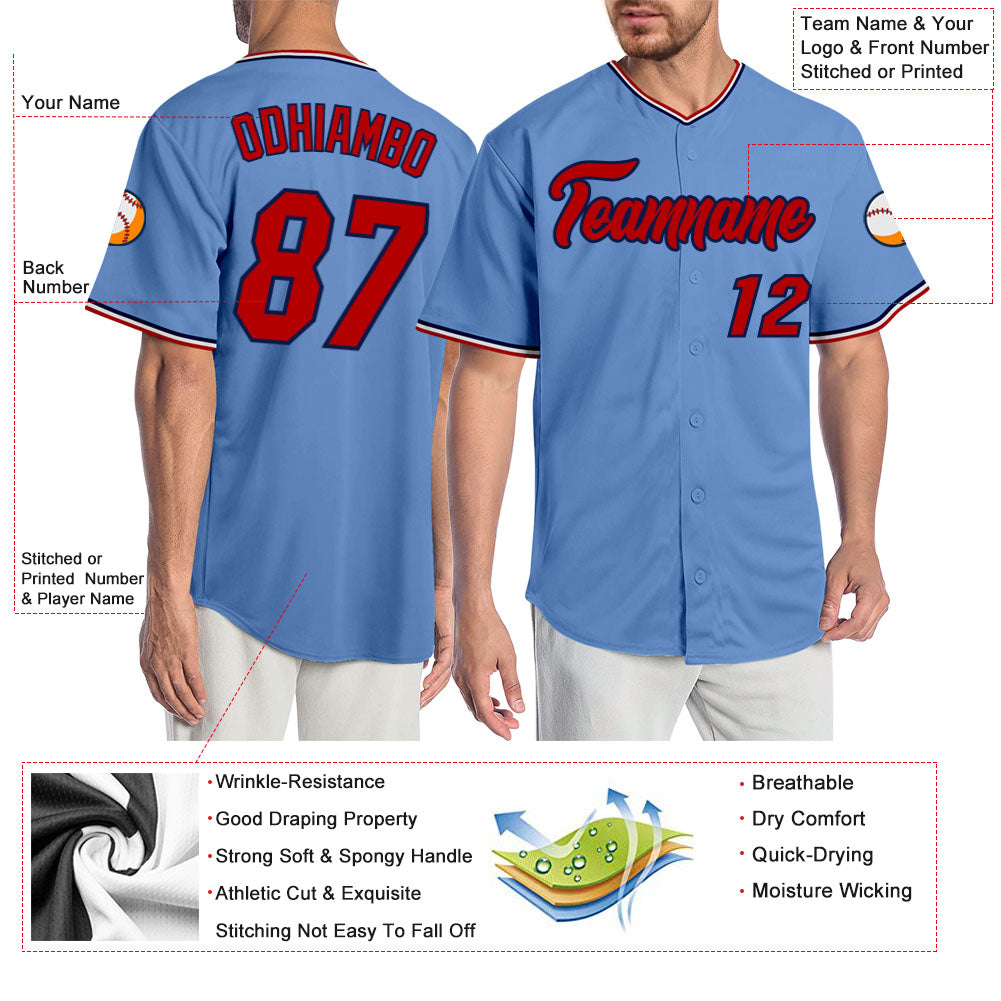 Custom Light Blue Navy-Teal Baseball Jersey