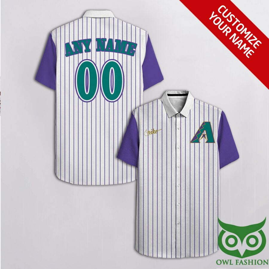 Custom Name Number Arizona Diamondbacks Purple Stripes White Hawaiian Shirt