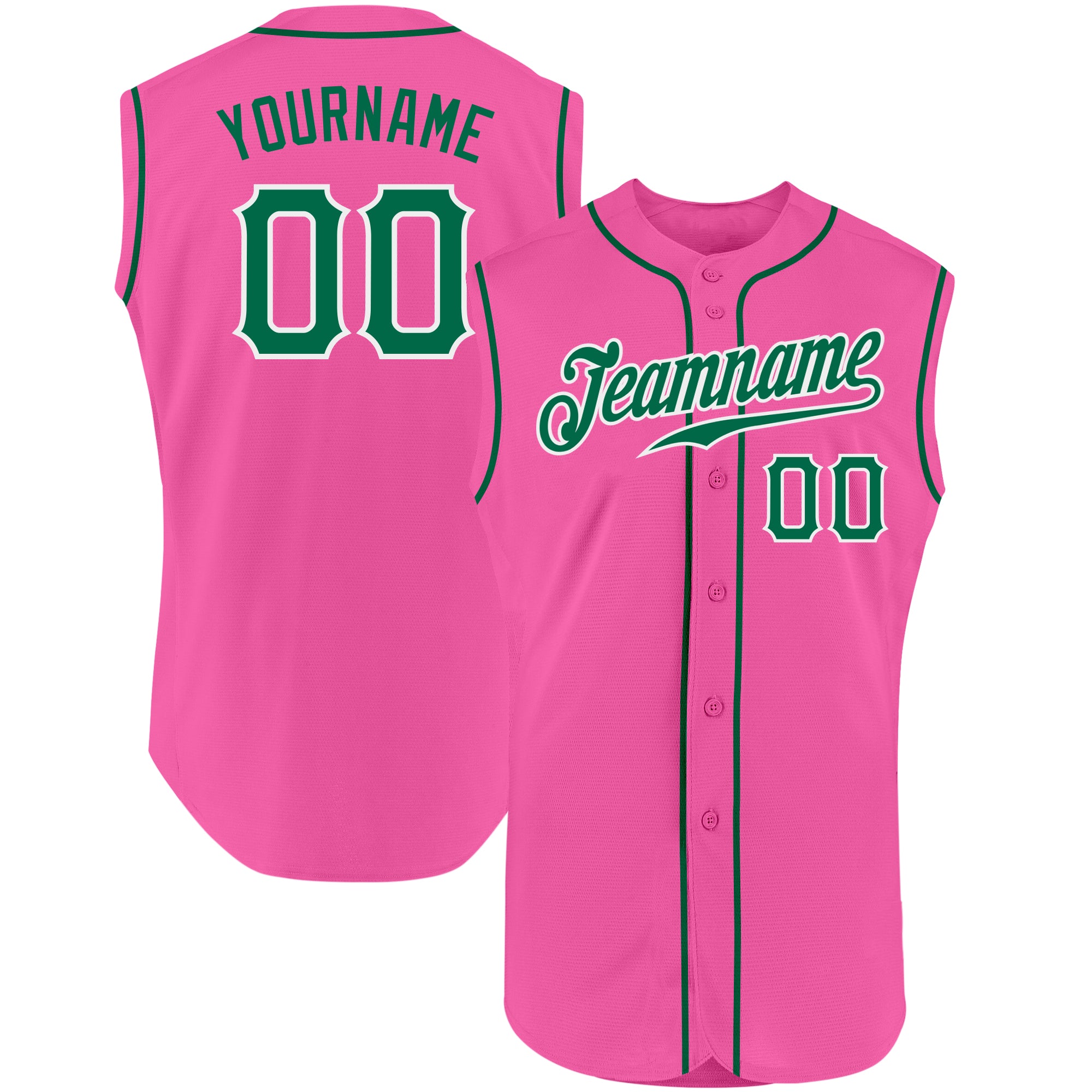 Custom Kelly Green Pink-White Authentic Sleeveless Baseball Jersey Discount