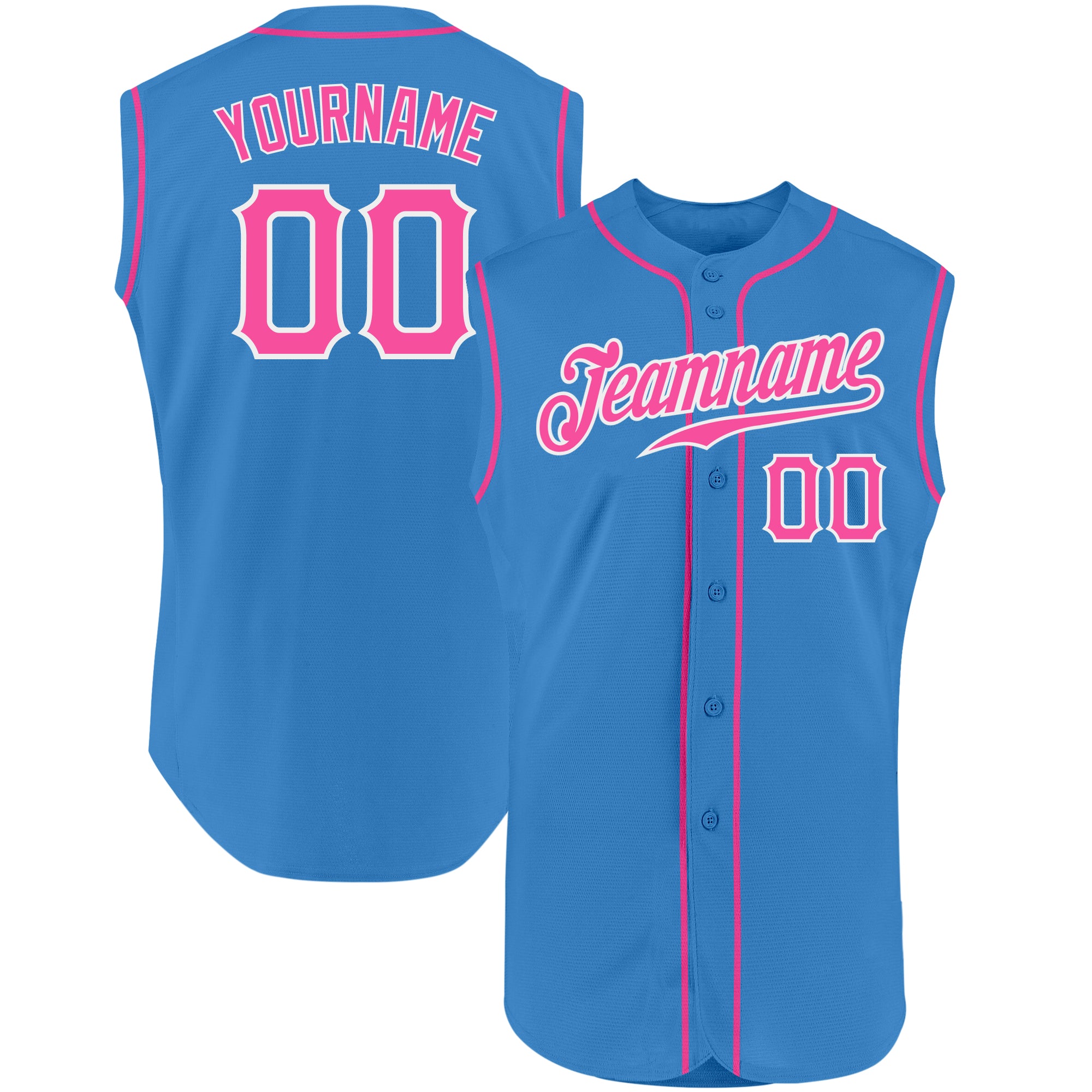 Custom White Light Blue-Pink Authentic Sleeveless Baseball Jersey
