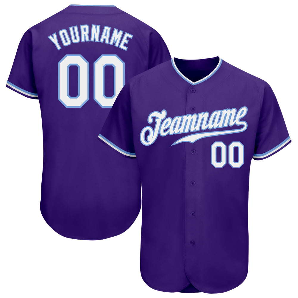 Custom Light Blue Purple-Black Authentic Baseball Jersey