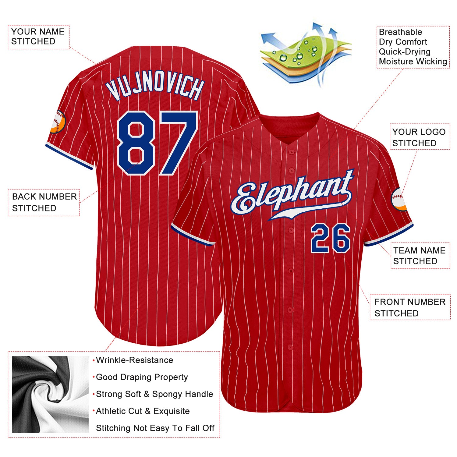 Custom White Royal Pinstripe Royal-Red Baseball Jersey For Men and Women -  OwlOhh - Owl Ohh