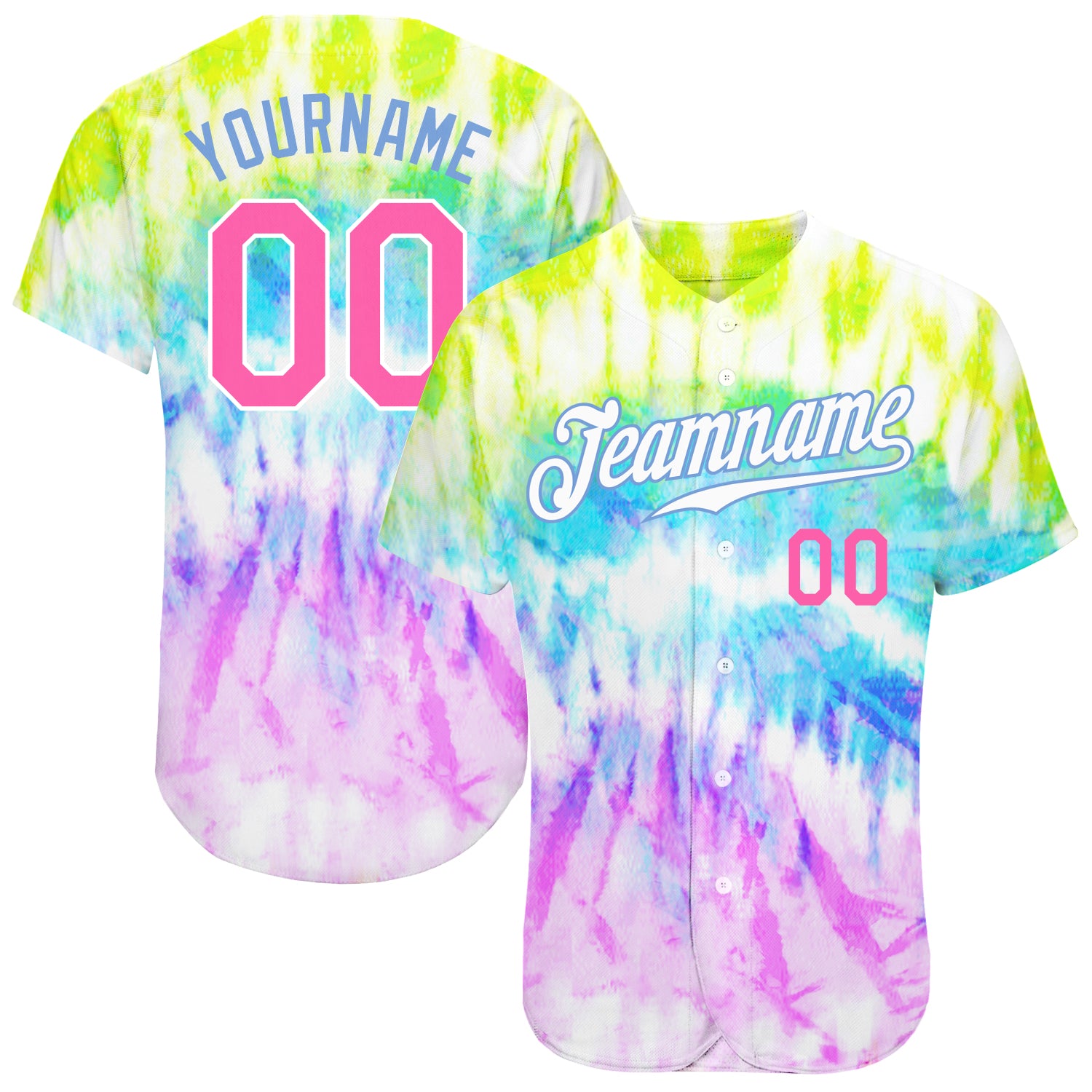 Custom Tie Dye Light Blue-White 3D Authentic Baseball Jersey in 2023