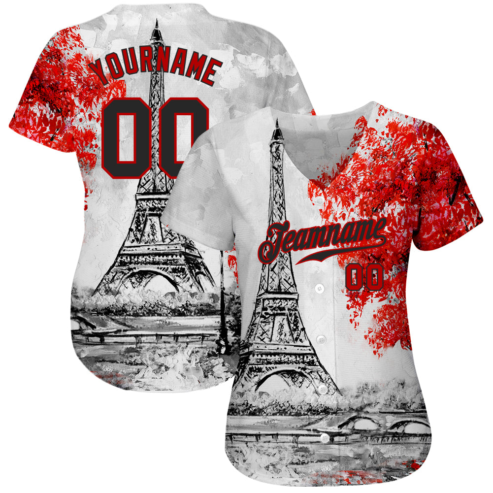 Eiffel Tower Authentic Baseball Jersey Men Custom Name Shirts