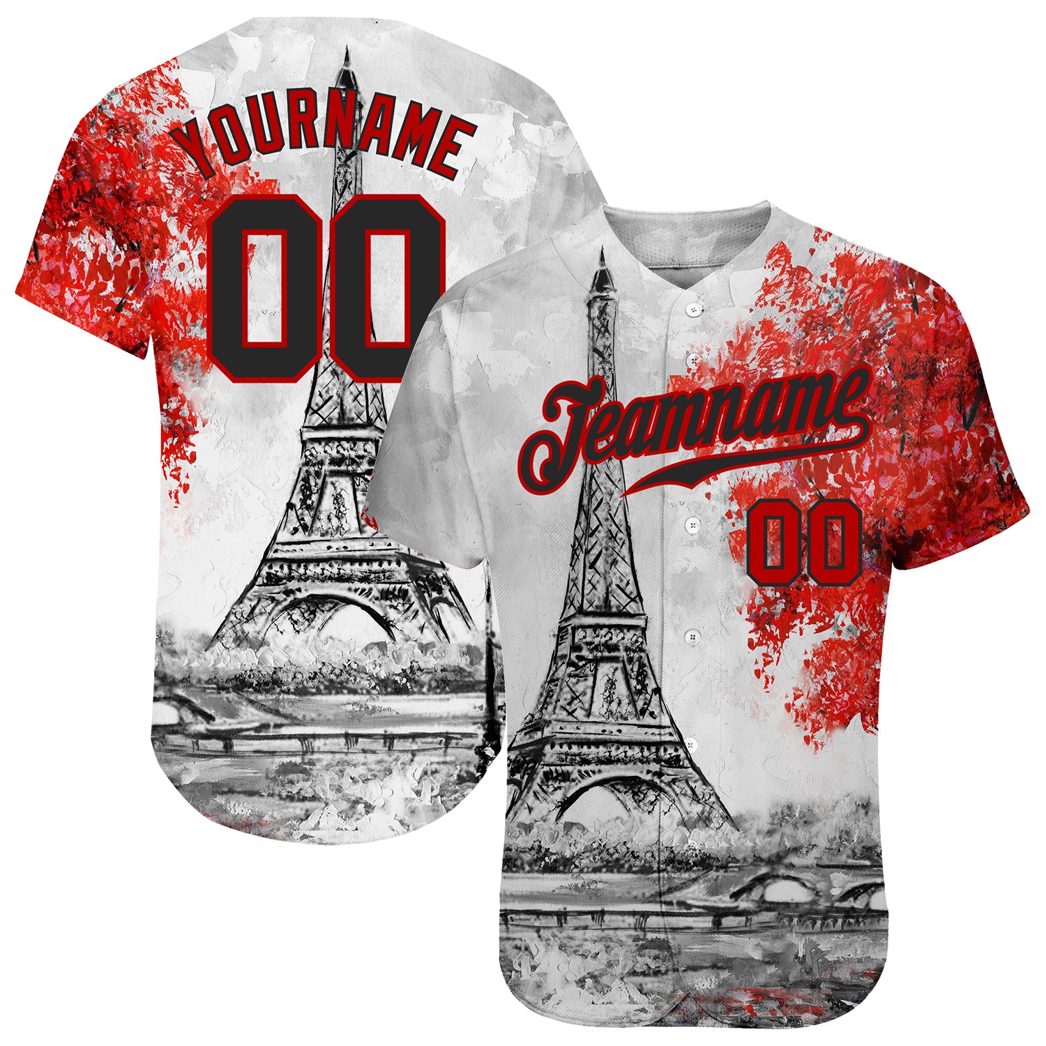 Eiffel Tower Authentic Baseball Jersey Men Custom Name Shirts