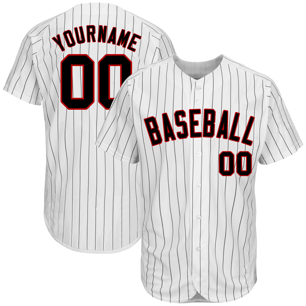 Custom Baseball Jersey White Black Pinstripe Black-Red Authentic Women's Size:M