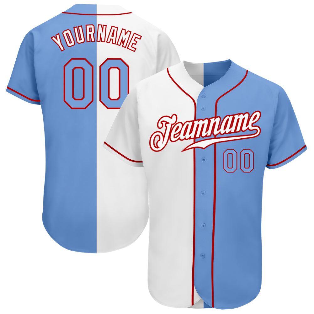 Custom Light Blue Red-White Authentic Baseball Jersey