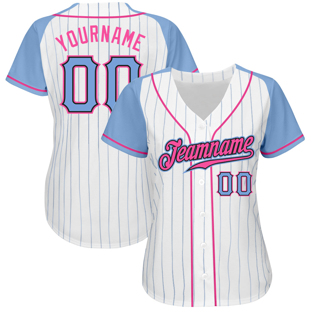 Cheap Custom Pink White Pinstripe Light Blue-White Authentic