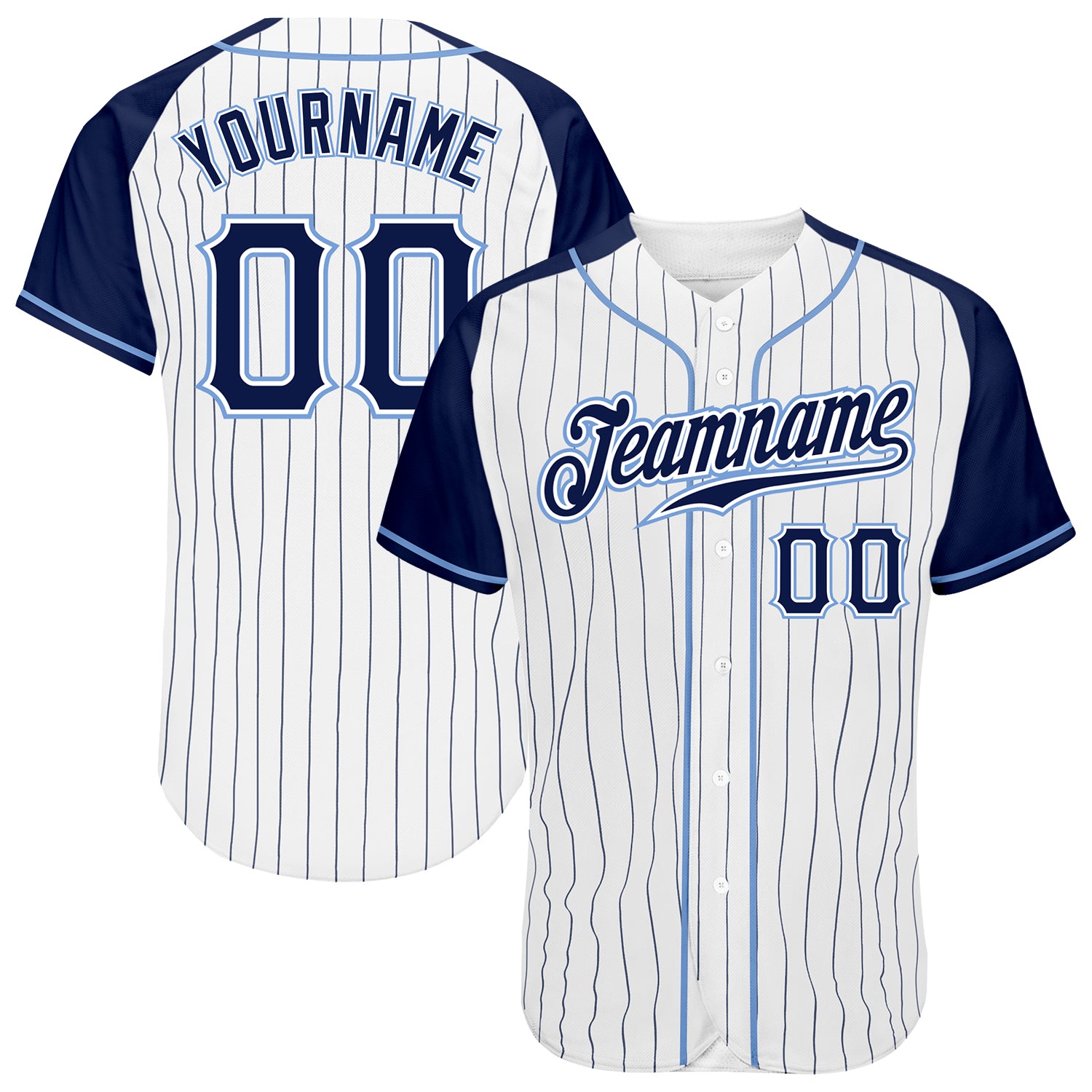 Custom Light Blue White Pinstripe Navy Authentic Baseball Jersey Discount