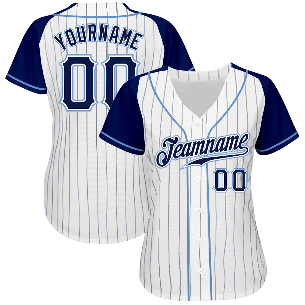 Custom Powder Blue White Pinstripe Navy-White Authentic Baseball