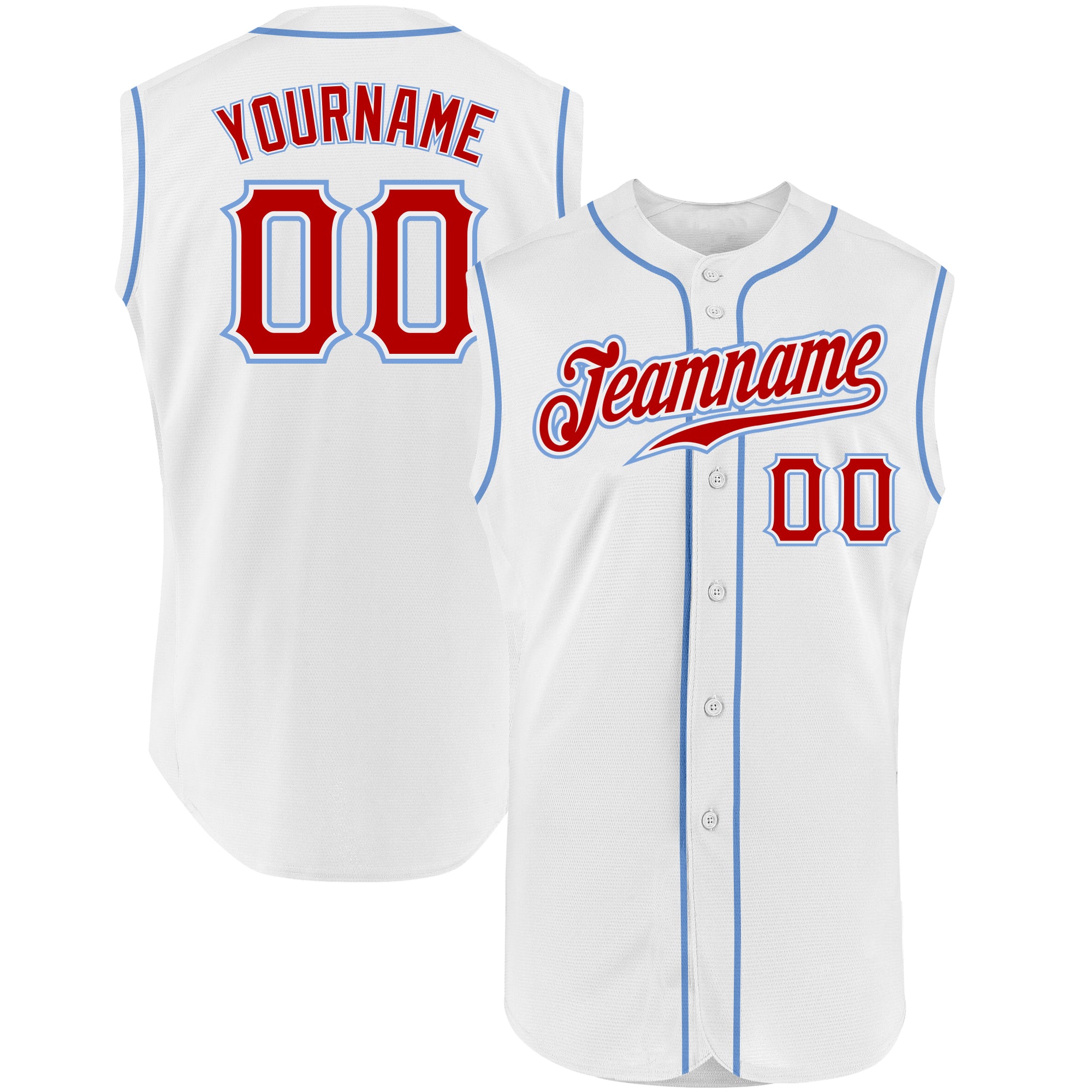 Custom Light Blue Red-White Authentic Baseball Jersey