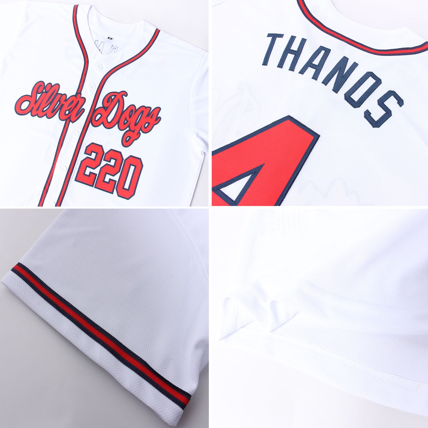 Custom Navy White-Red Baseball Jersey For Men and Women - OwlOhh