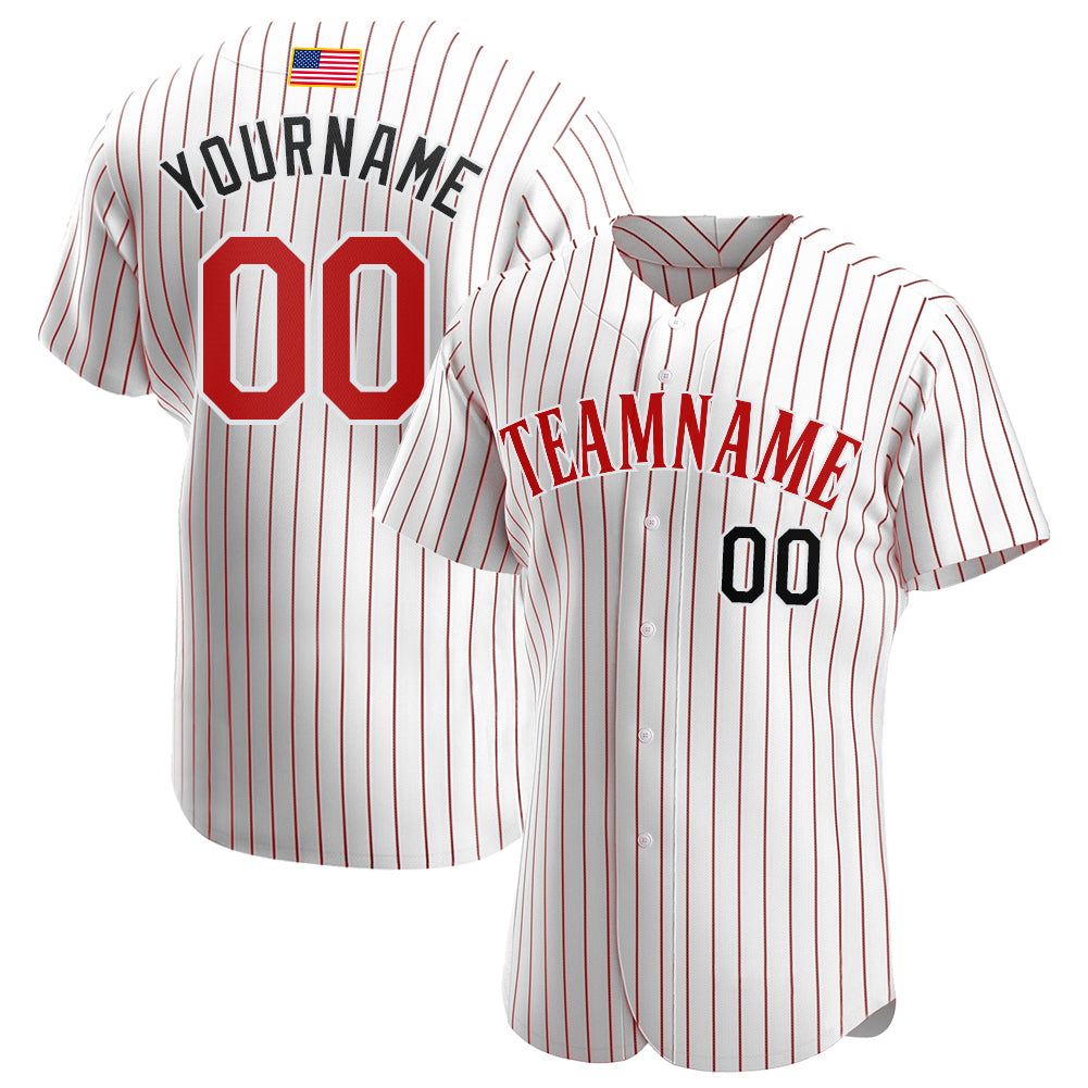 Custom White Black Pinstripe Red-Black Authentic American Flag Fashion  Baseball Jersey - Personalized Name, Number, Team