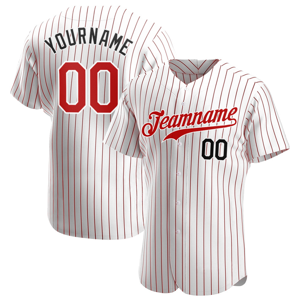 Custom Red White Pinstripe Black White Baseball Jerseys For Men