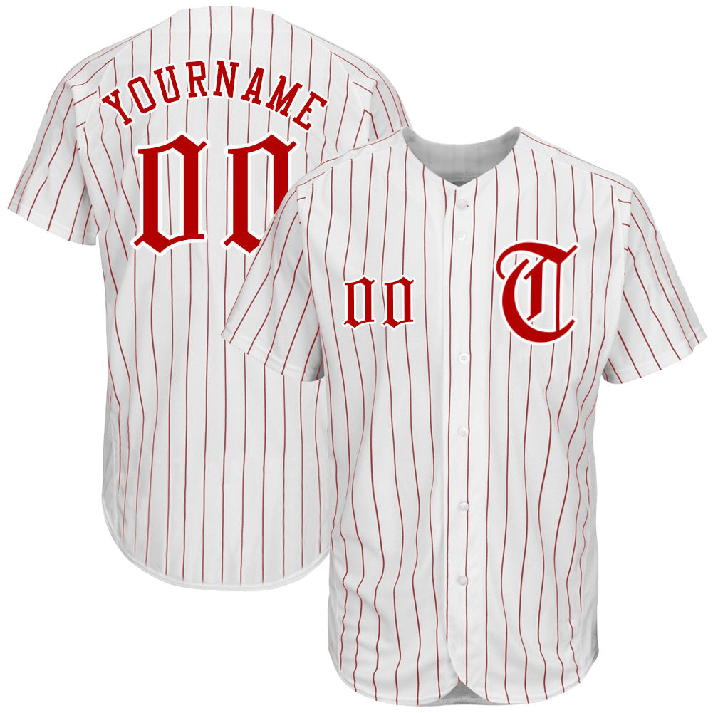 Custom White Royal Pinstripe Royal-Red Baseball Jersey For Men and Women -  OwlOhh - Owl Ohh