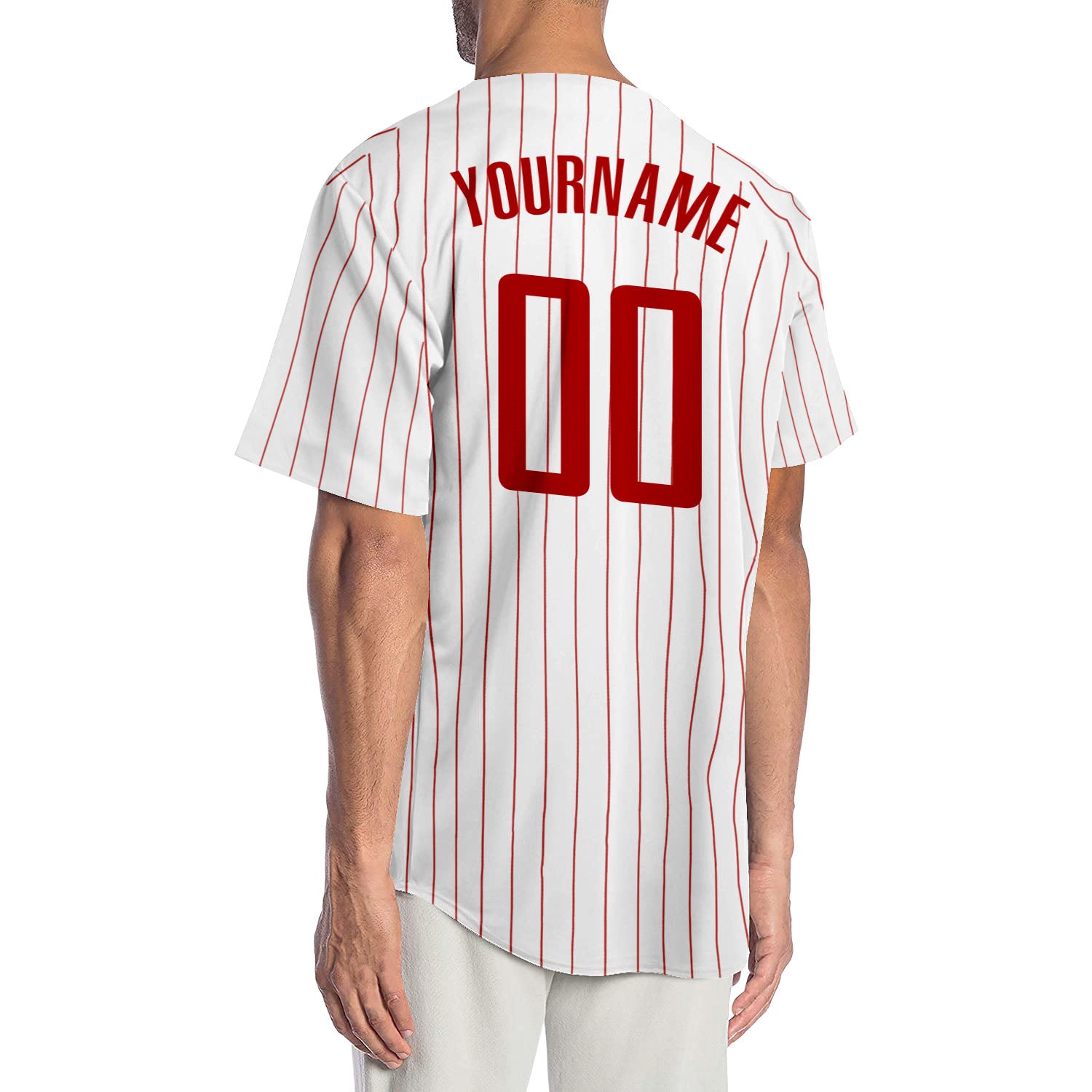 Custom White Red Pinstripe Red-White Authentic Baseball Jersey Women's Size:M