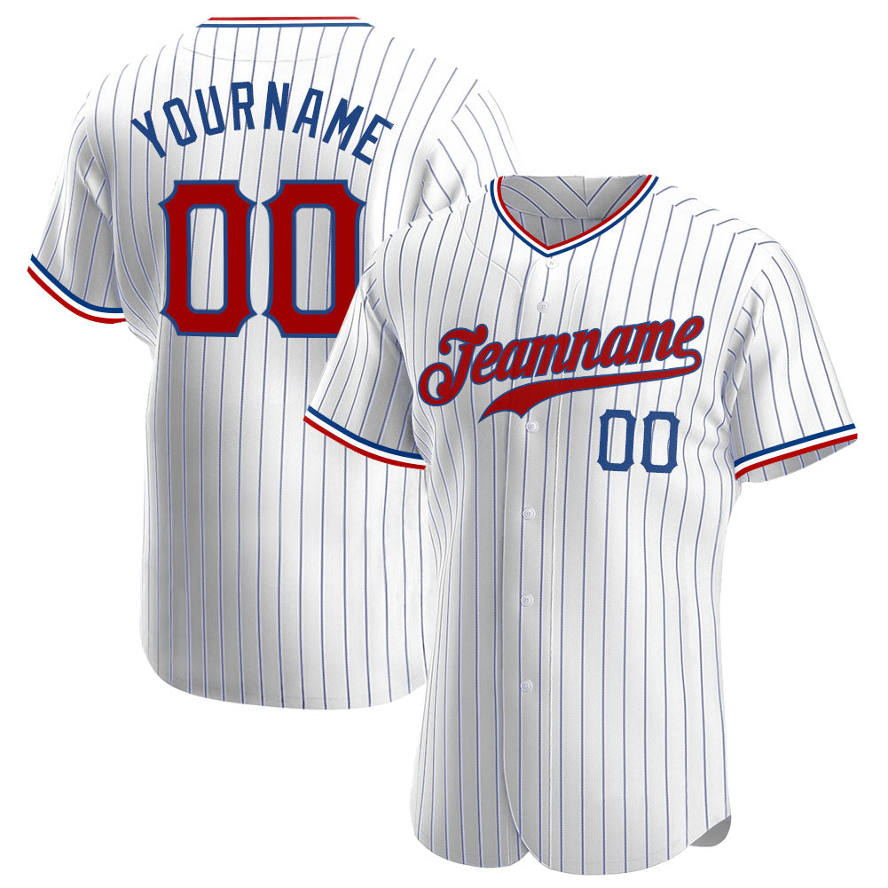 Custom White Royal Pinstripe Royal-Red Baseball Jersey For Men and Women -  OwlOhh - Owl Ohh