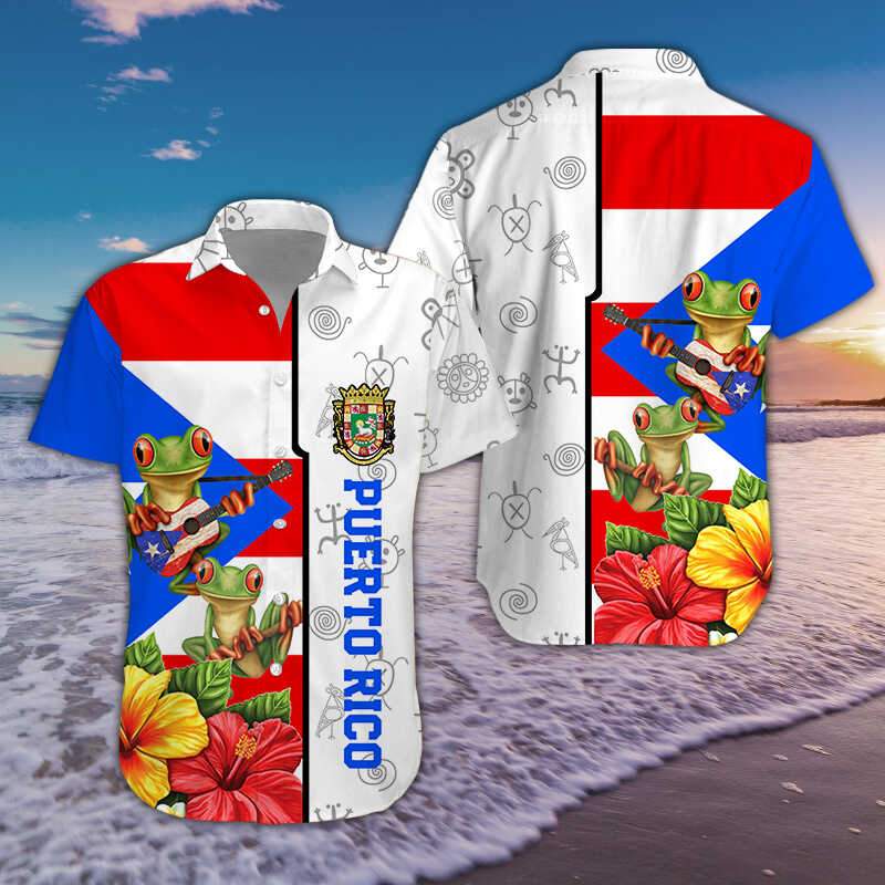 Turtle Puerto Rico Flag Hibiscus Aloha Hawaiian Shirt For Women