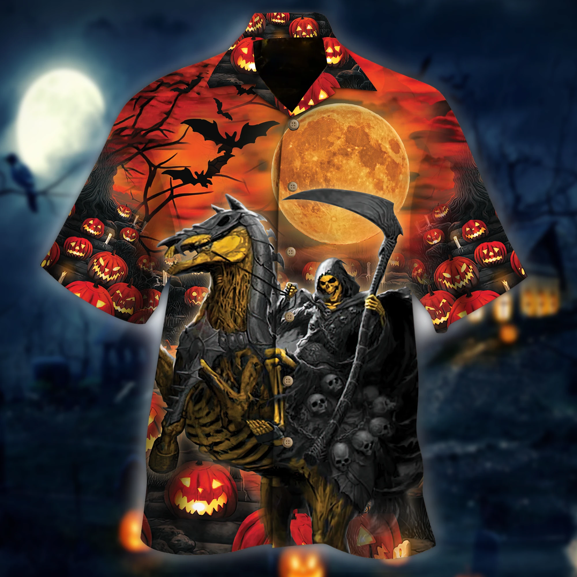 Iron Horse And Reaper Skull Halloween Hawaiian Shirt