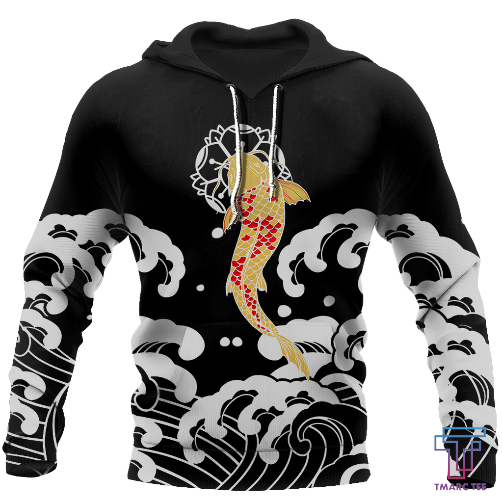 Koi Fish Black Hoodie 3D All Over Printed Custom Text Name For Men and Women – OwlOhh