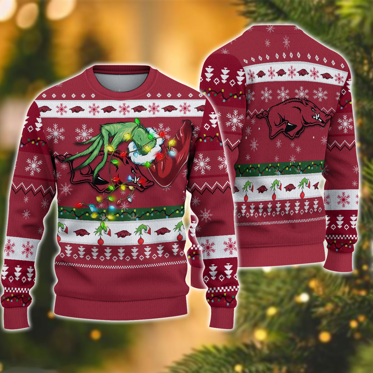 NCAA Arkansas Razorbacks Grinch Christmas Ugly Sweater – OwlOhh