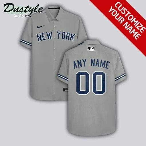 New York Yankees Personalized Name And Number Grey Hawaiian Shirt - Owl Ohh