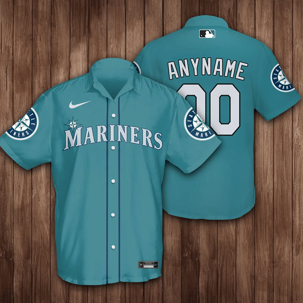 Personalized Seattle Mariners With Team 3d Hawaiian Shirt - Dark Turquoise  - Owl Ohh