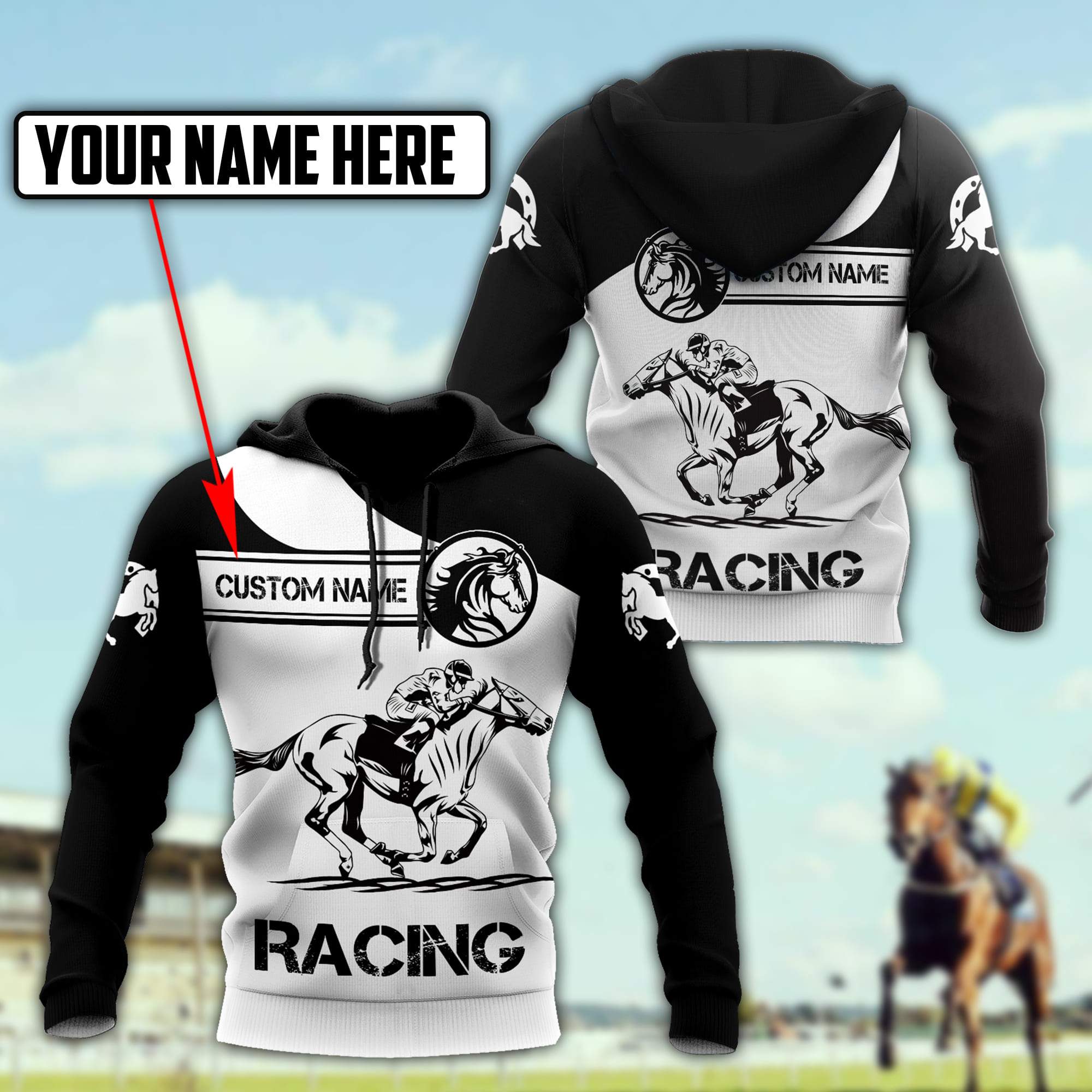 Racing Horse Unisex Shirts 3D All Over Printed Custom Text Name For Men and Women – OwlOhh