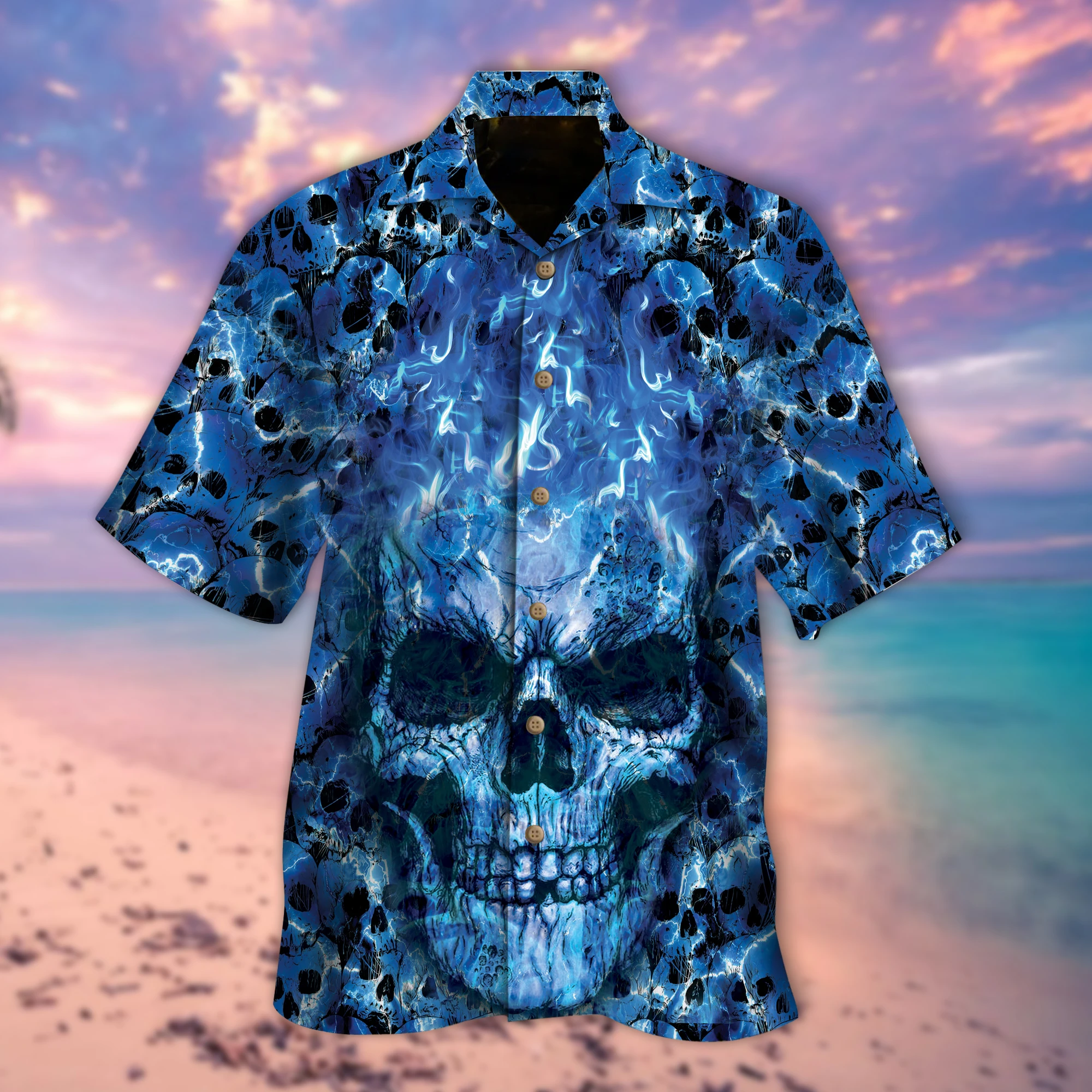 Seamless Skull Blue Smoke Hawaiian Shirt
