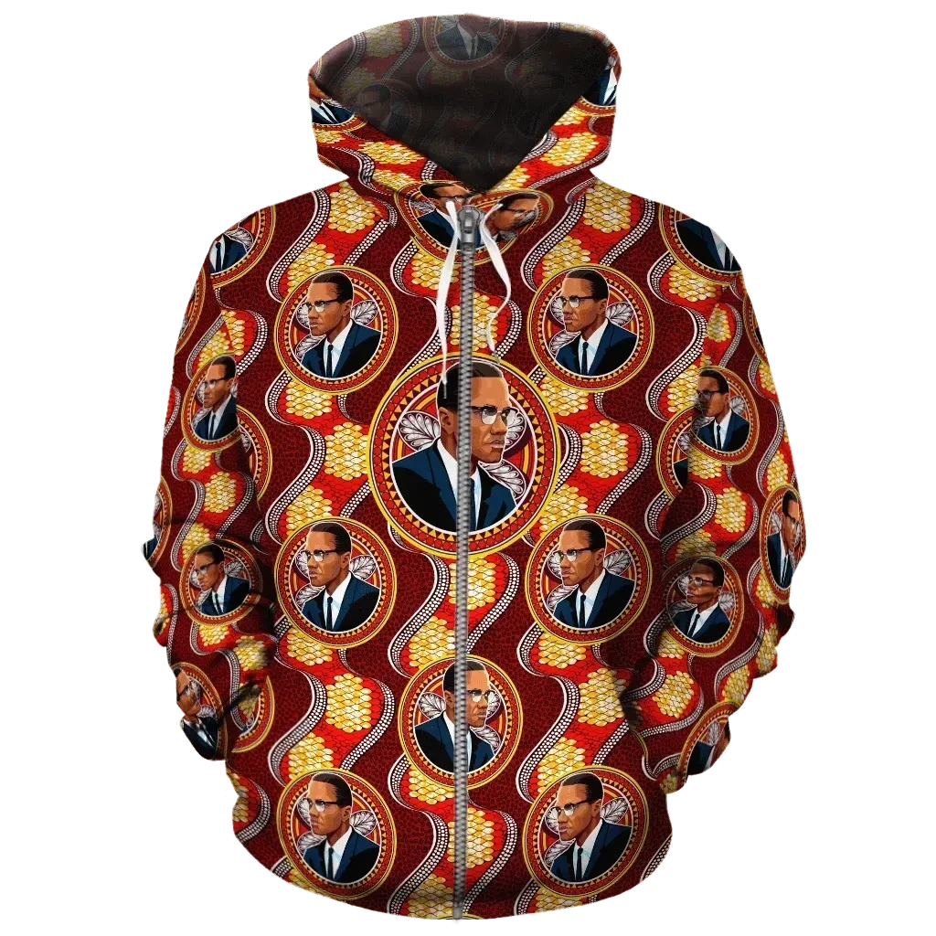 BLM Hoodie – Malcolm X Fabric Zip Hoodie – For Men and Women – OwlOhh