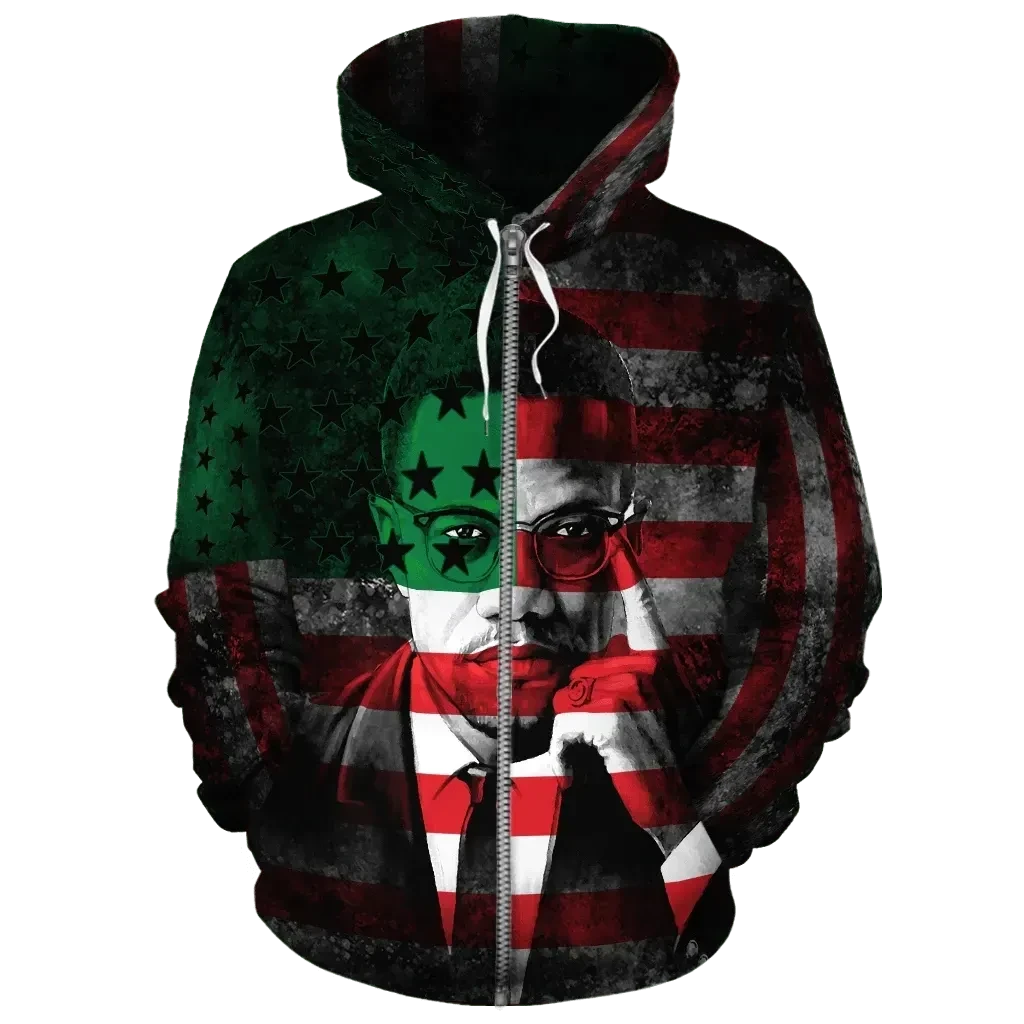 BLM Hoodie – Malcolm X Independence Flag RBG Zip Hoodie – For Men and Women – OwlOhh