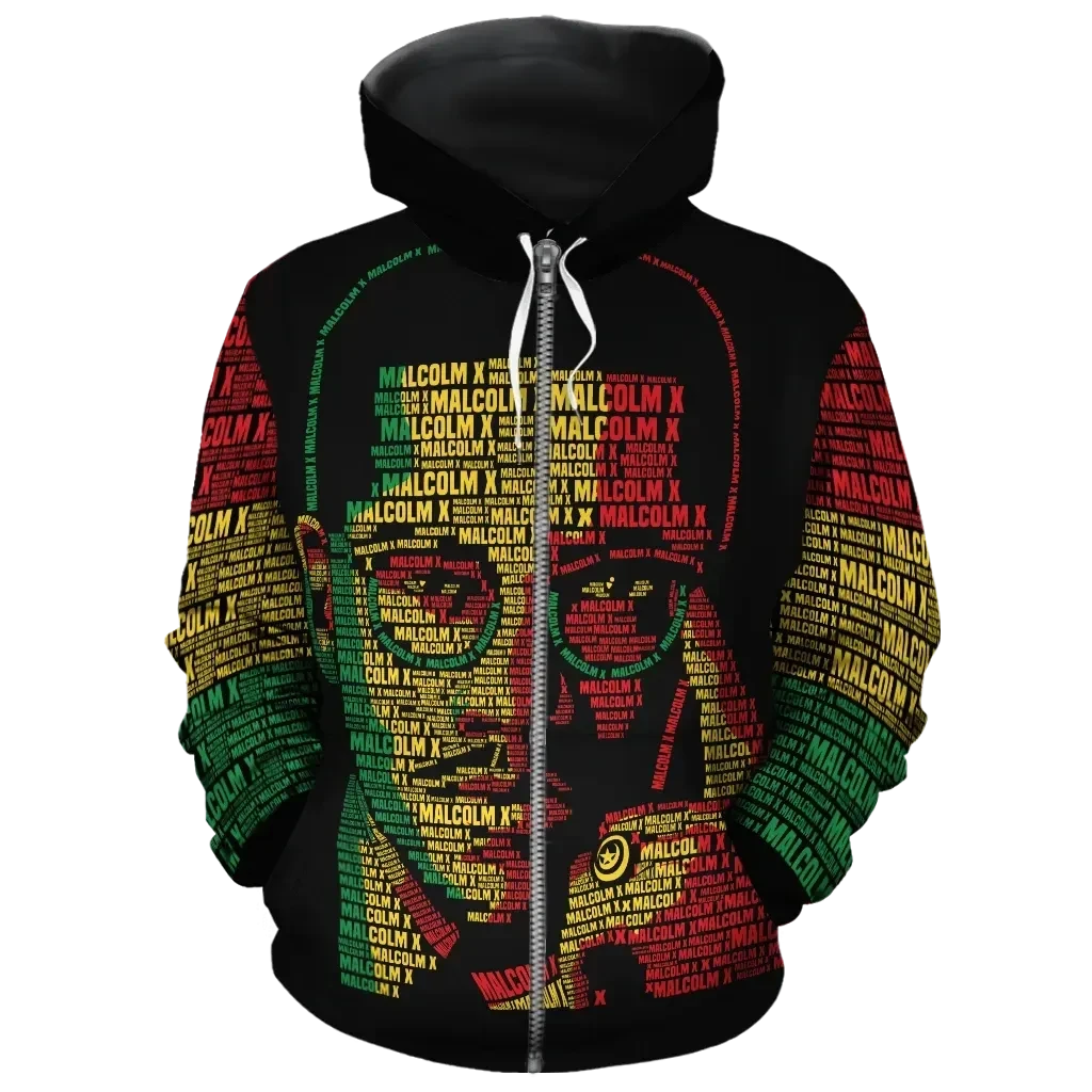 BLM Hoodie – Malcolm X Typo Zip Hoodie – For Men and Women – OwlOhh