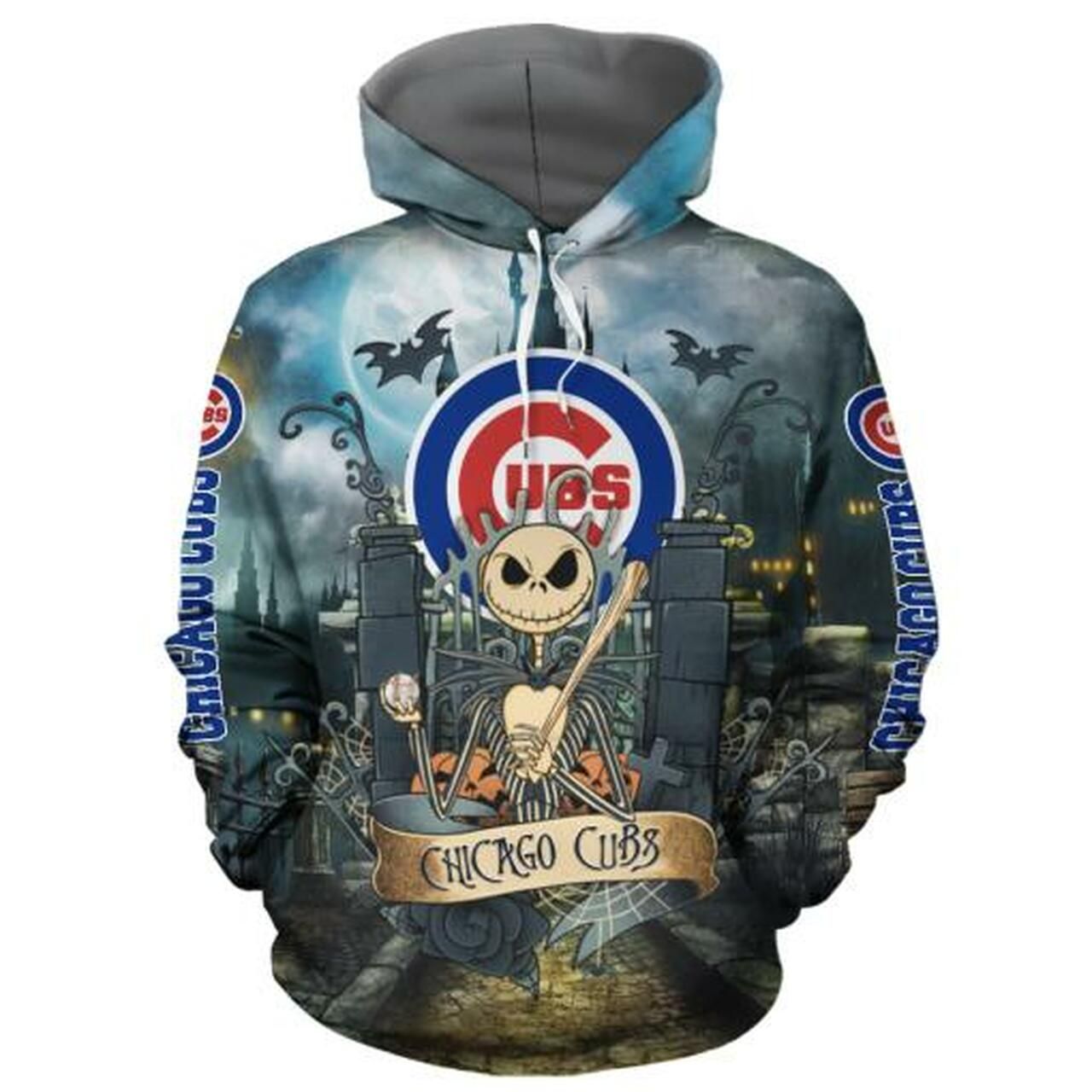 Chicago Cubs With Jack Skellington All Over Print 3D Hoodie  – OwlOhh