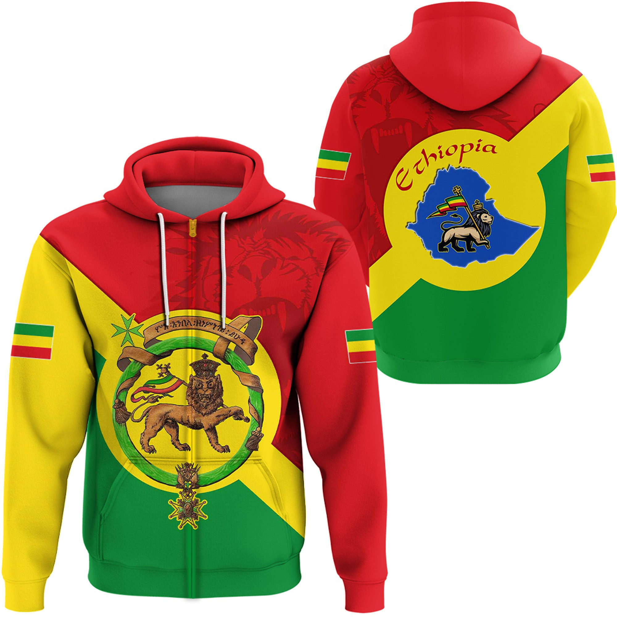 Clothing – Ethiopia Lion Haile Selassie Zip Hoodie – For Men and Women – OwlOhh