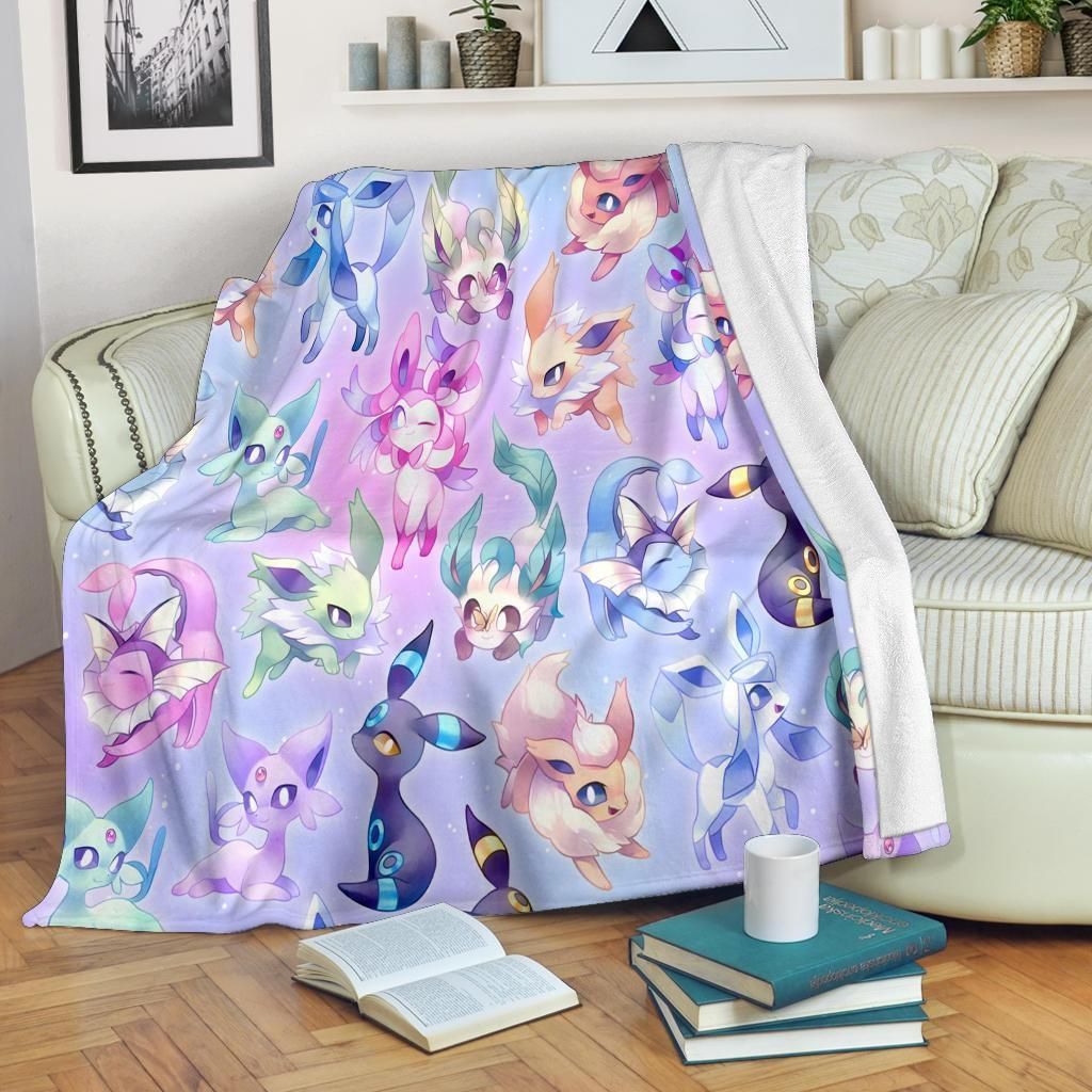 EEVEE EVOLUTION POKEMON FLEECE BLANKET GIFT FOR FAN – PREMIUM COMFY SOFA THROW BLANKET GIFT Custom Print Blanket – Flannel Blanket – OwlOhh