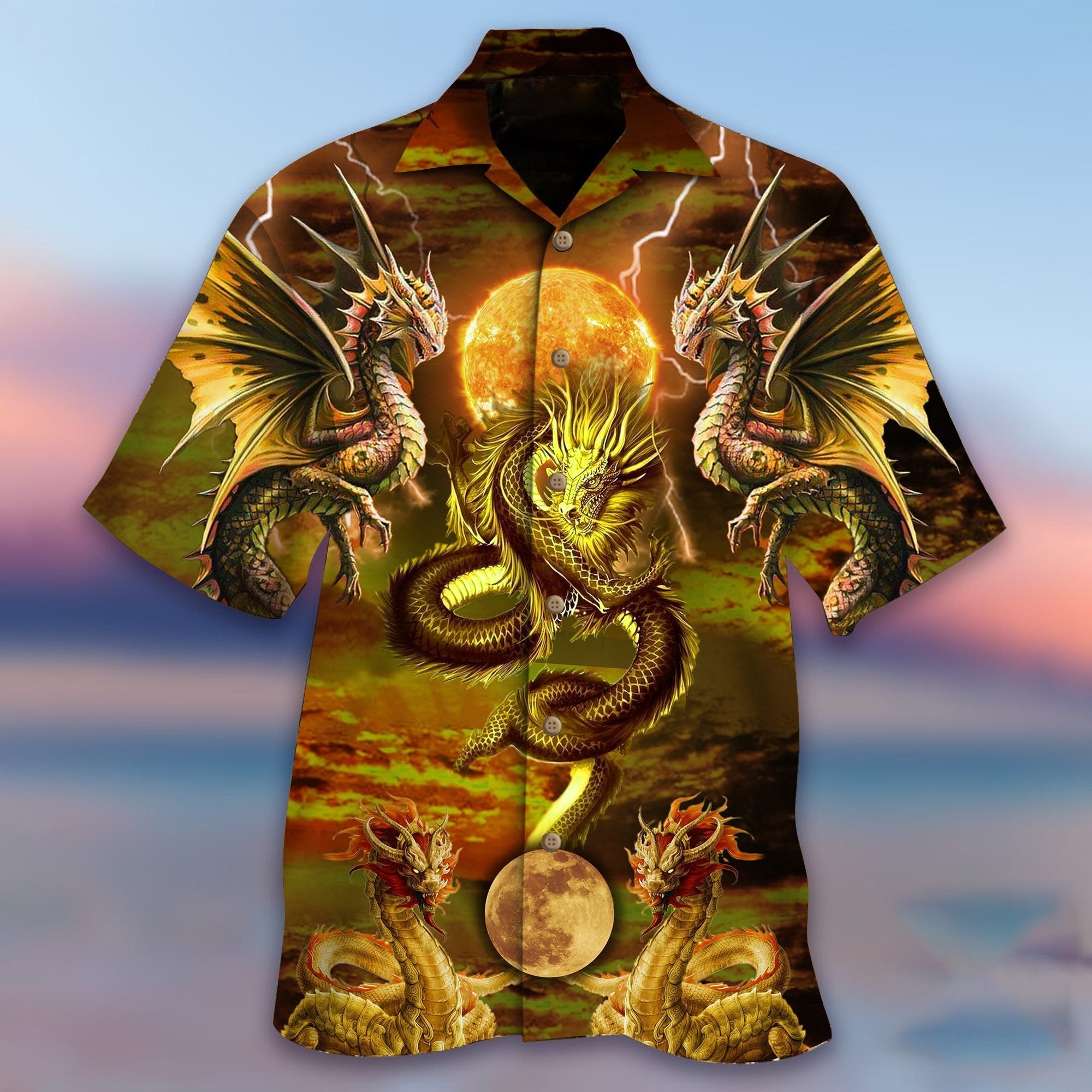 Golden Dragon Hawaii Shirt  -  3D Print Art Hawaii Shirt - OwlOhh