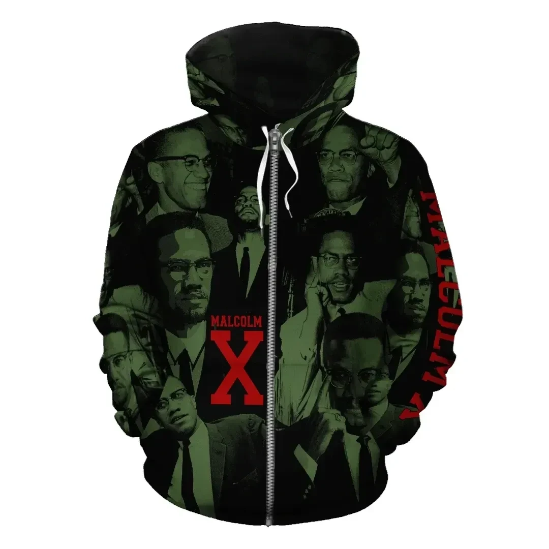 Hoodie – Malcolm X Image Zip Hoodie – For Men and Women – OwlOhh
