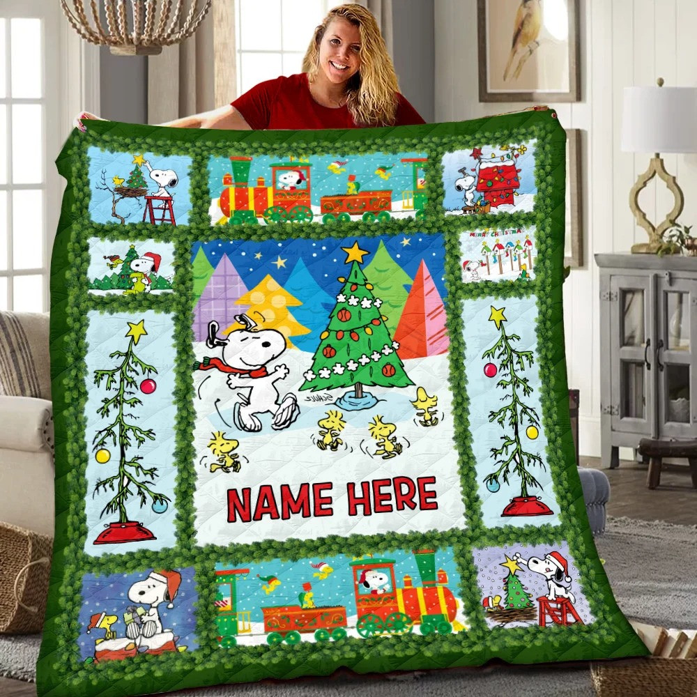 Peanuts Snoopy Merry Christmas Personalized – Peanuts Snoopy Blanket Custom Print Blanket – Flannel Blanket – OwlOhh
