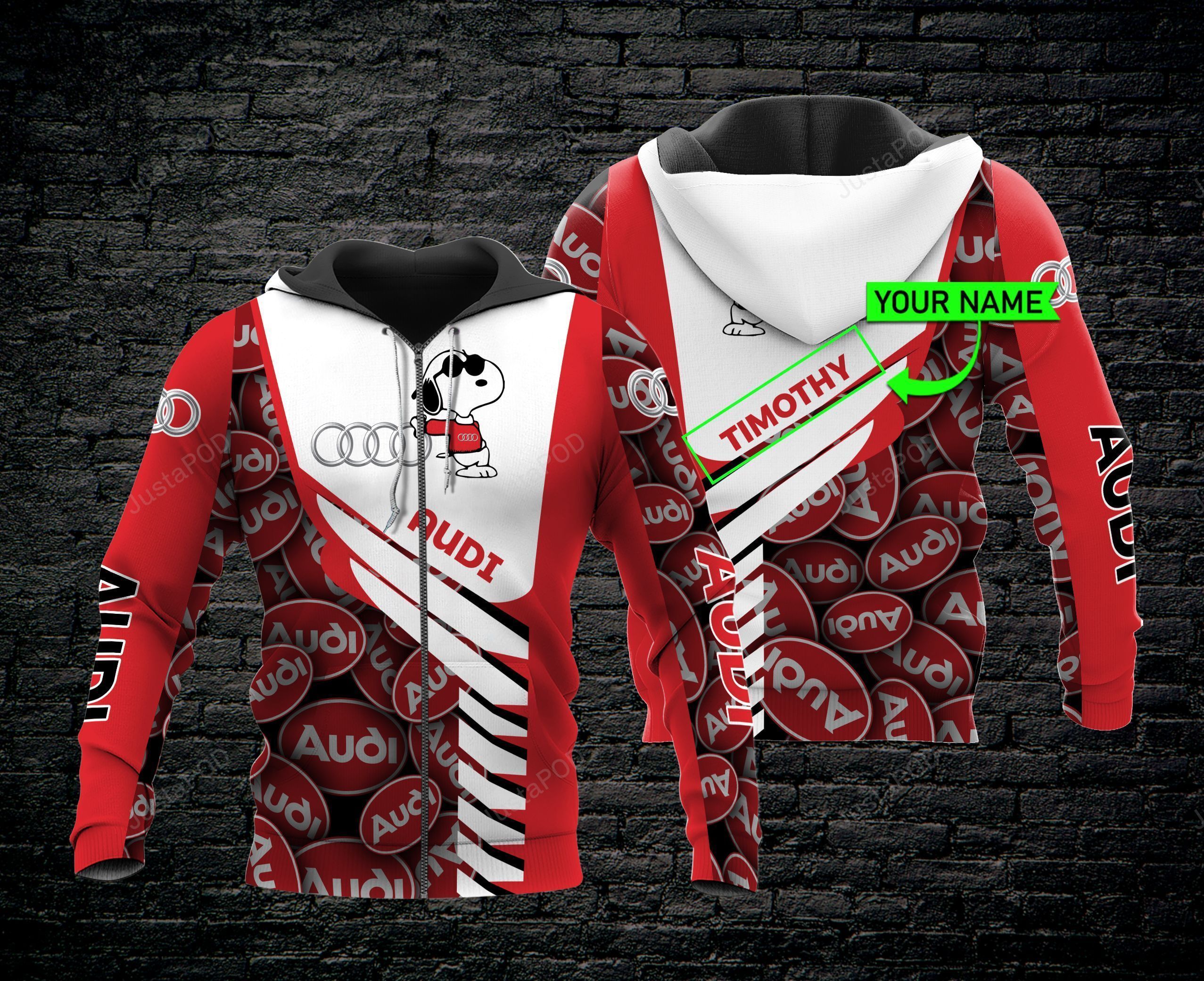 Personalized 3D Hoodie Audi Snoopy Custom Name 3D All Over Printed Hoodie  – OwlOhh